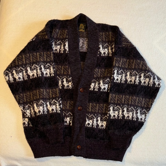 Tejidos Ruminahui Vintage Alpaca Wool Unisex Black Purple and White Sweater